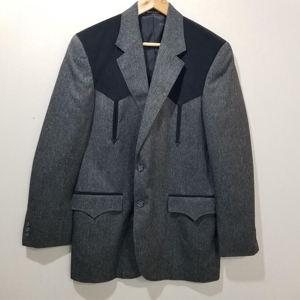 Circle S Blazer Mens 38R Gray Western Yoke Sport Coat Jacket Two Button Tweed